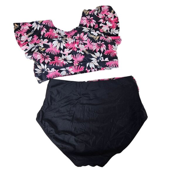 Hanna Nikole Womens Large High Waisted Bikini Set Ruffle Tummy Control Tropical - Picture 6 of 12